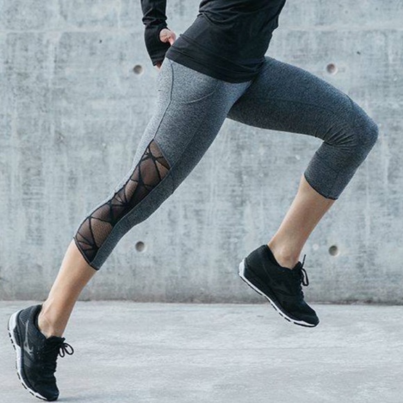 lululemon athletica Pants - Lululemon Goal Crusher Crops with Black Lace Mesh